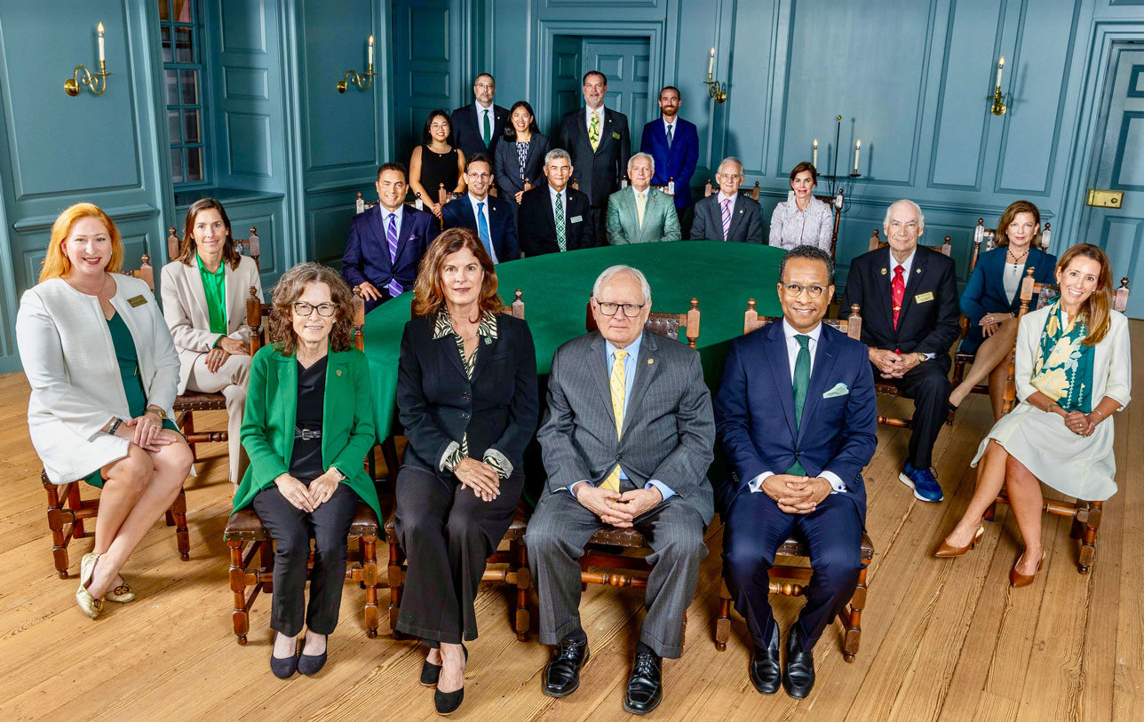 Group photo of the Board of Visitors and President Katherine Rowe